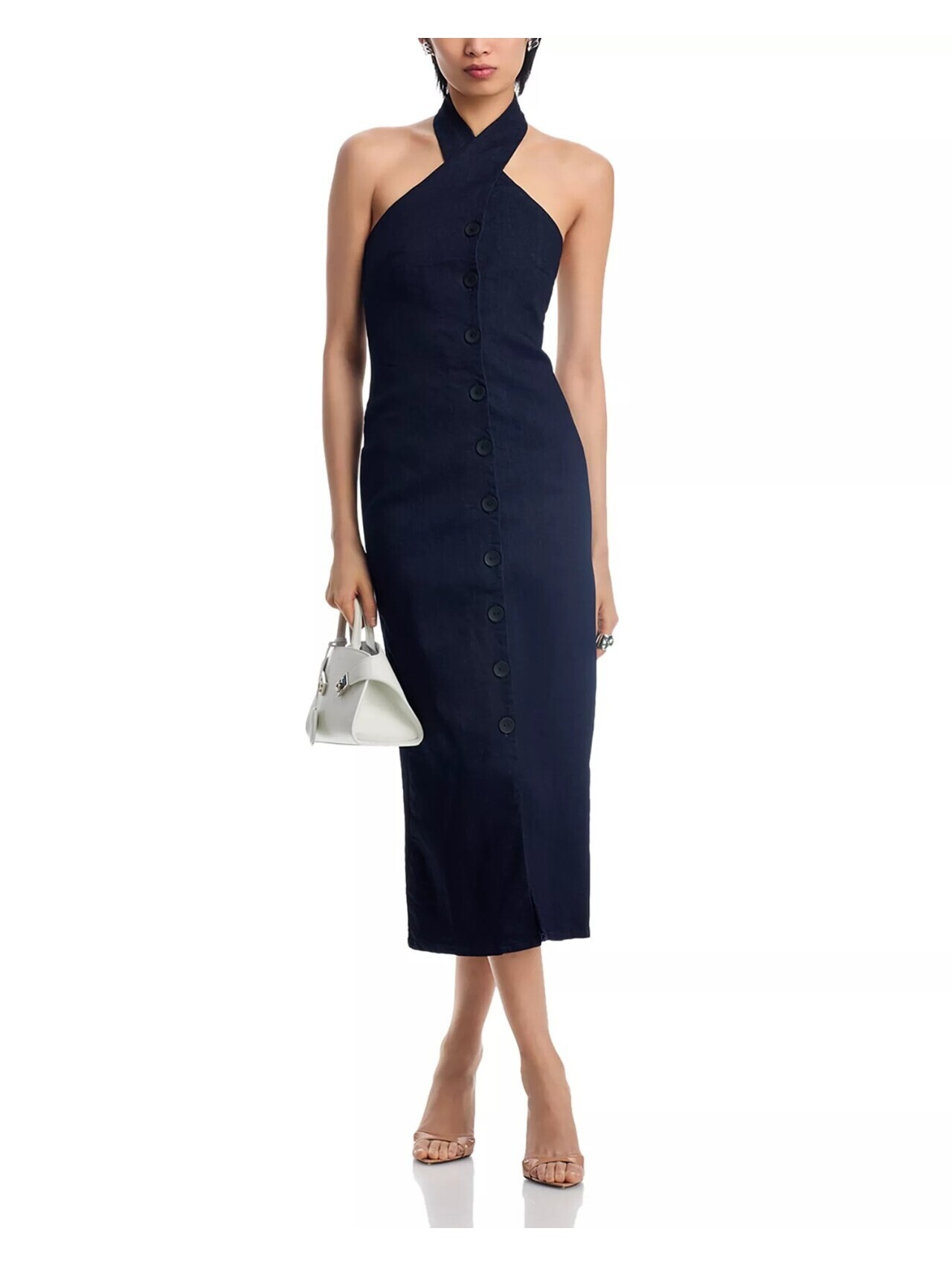 295$ The Lulo Project Halter Neck Cami Denim Dress Sleeveless Size S Dark Blue